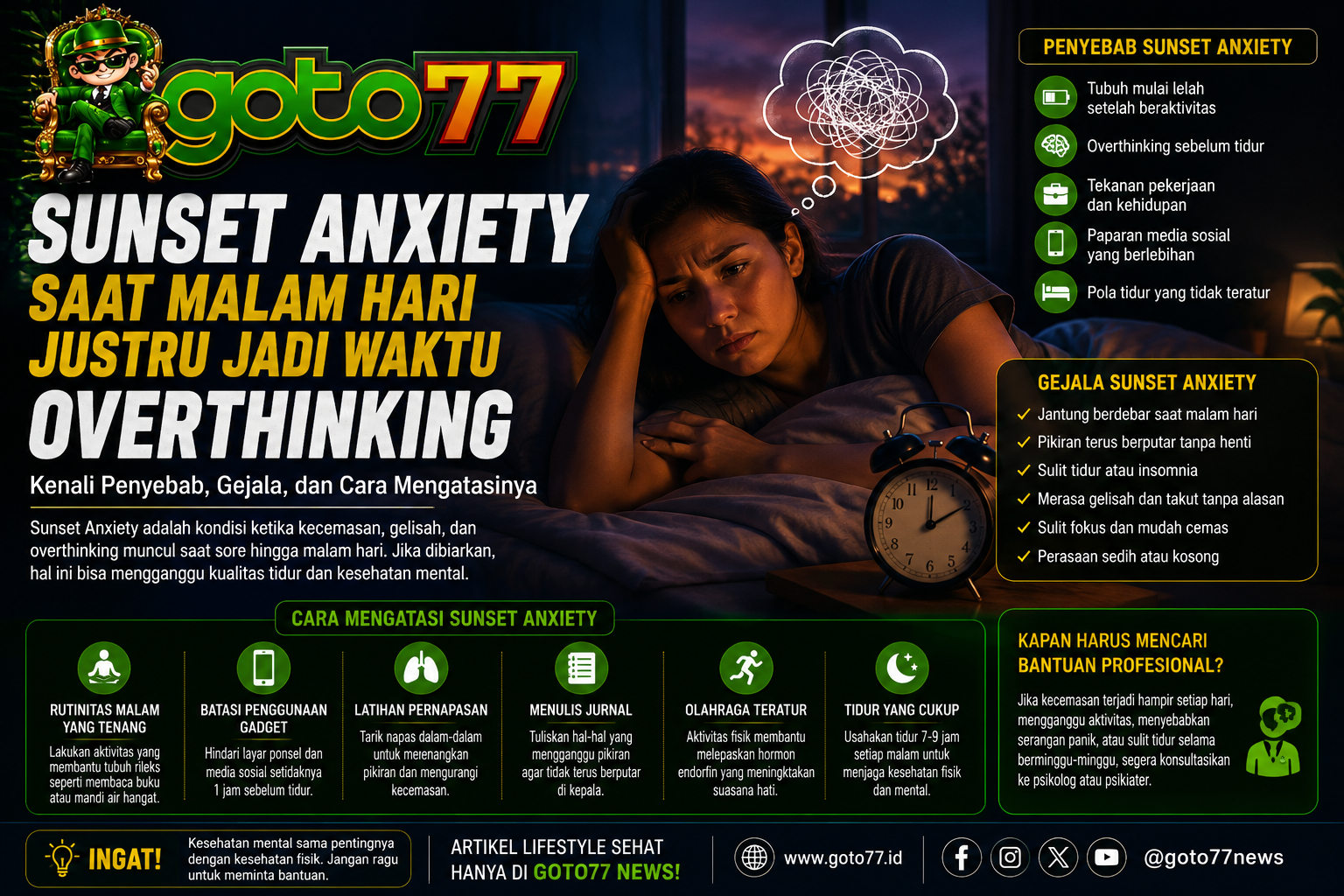 Sunset Anxiety saat malam hari menyebabkan overthinking dan kecemasan berlebihan
